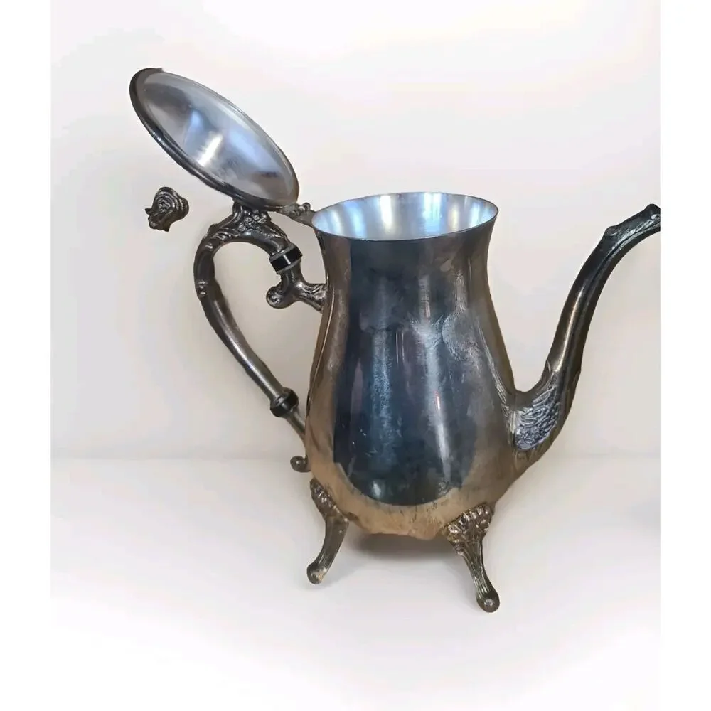 Vintage Leonard Silverplate Coffee Pot Footed Hinged Lid 1960s Victorian Style
